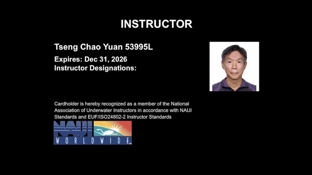 NAUI潛水教練證照 Tseng Chao Yuan Scuba Instructor