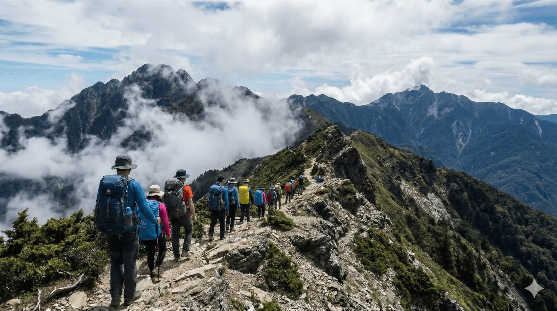 好野人雪山聖稜線 O 型縱走 6 天 5 夜登山團 雪山聖稜線 O 型縱走 6 天 5 夜登山行程,好野人專業嚮導帶隊通過素密達斷崖與品田斷崖